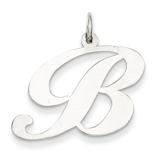 14K White Gold Large Fancy Script Initial B Charm