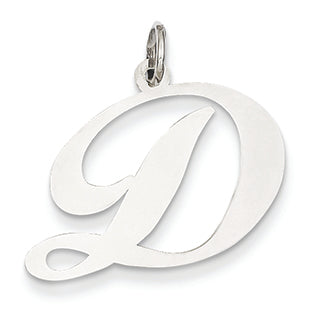 14K White Gold Large Fancy Script Initial D Charm