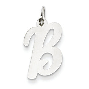 14K White Gold Medium Script Initial B Charm