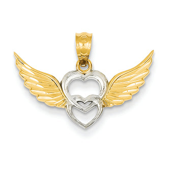 14K Gold and Rhodium Heart with Wings Pendant