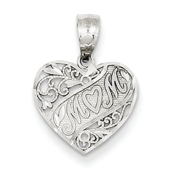 14K White Gold Mom Heart Pendant