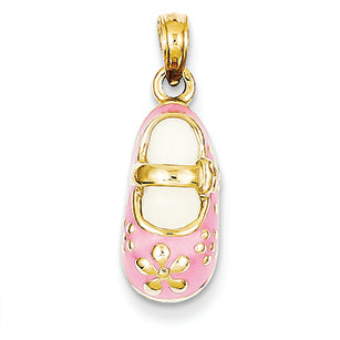 14K Gold Pink Enameled Baby Shoe Pendant