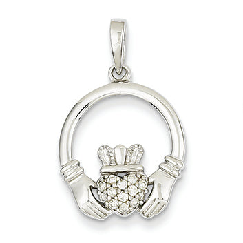 0.1 Carat 14K White Gold Diamond Claddagh Pendant
