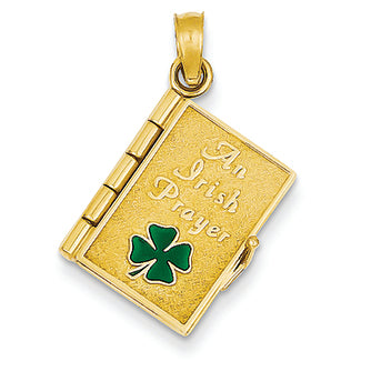 14K Gold Enamel Irish Prayer Book Pendant