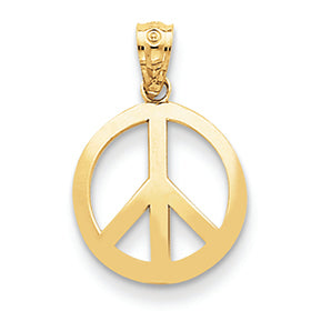 14K Gold Polished Peace Sign Circle Pendant