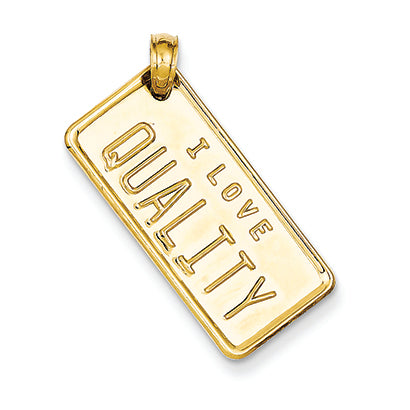 14K Gold I Love Quality License Plate Pendant