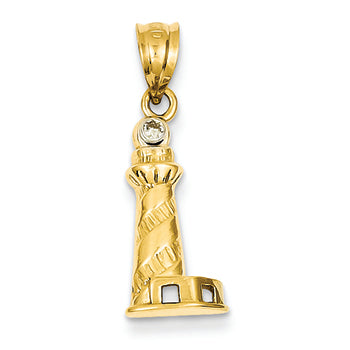 14K Gold Lighthouse w/Diamond Pendant