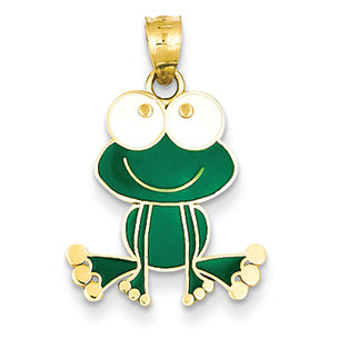 14K Gold Green and White Enameled Frog