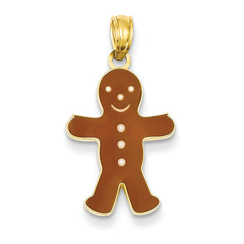 14K Gold  Enameled Gingerbread Man Charm