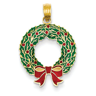 14K Gold Enamel Wreath Pendant