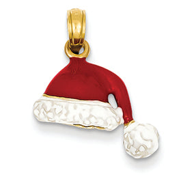 14K Gold 3-D Enameled Santa Hat Charm