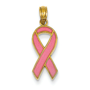 14K Gold Pink Enameled Awareness Ribbon Pendant