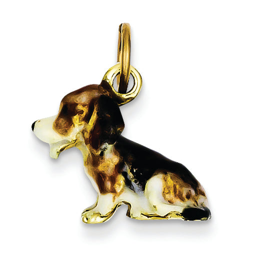 14K Gold Enameled Small Beagle Charm