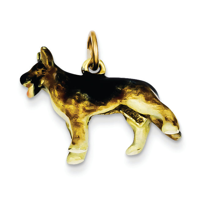 14K Gold Enameled Medium German Shepherd Charm