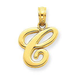 14K Gold C Script Initial Pendant