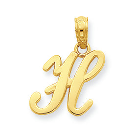 14K Gold H Script Initial Pendant