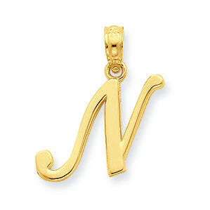 14K Gold N Script Initial Pendant