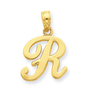14K Gold R Script Initial Pendant