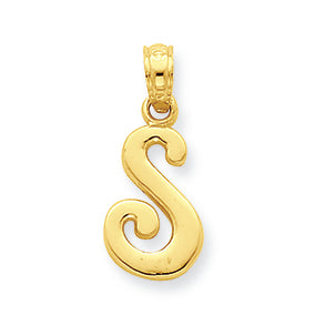 14K Gold S Script Initial Pendant