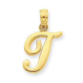 14K Gold T Script Initial Pendant