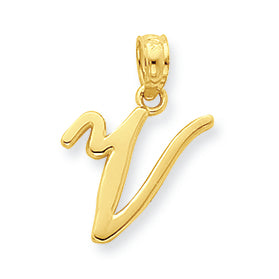 14K Gold V Script Initial Pendant