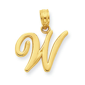 14K Gold W Script Initial Pendant