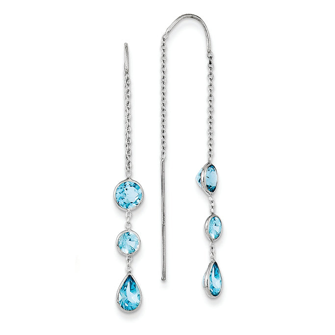 14K White Gold Blue Topaz Dangle U Wire Earrings