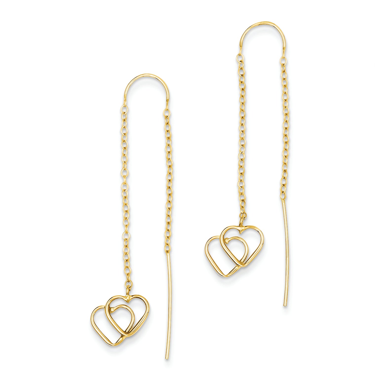 14K Gold Double Heart Threader Earrings