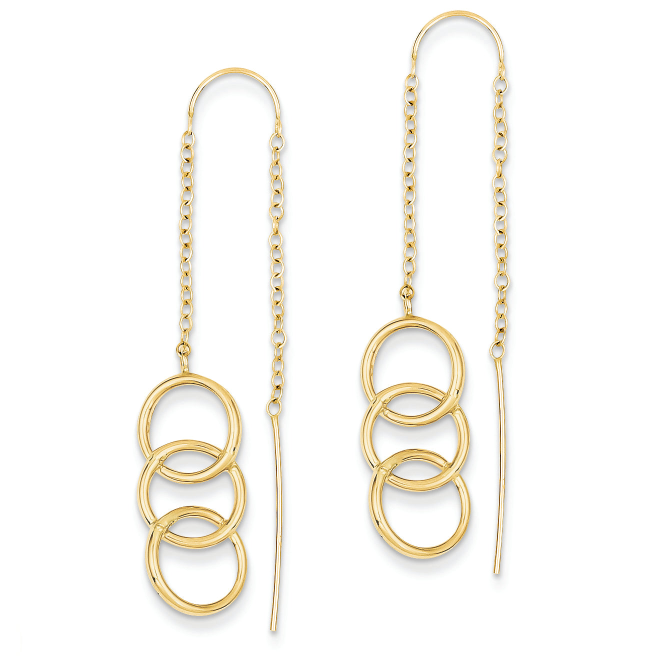 14K Gold Triple Circle Threader Earrings