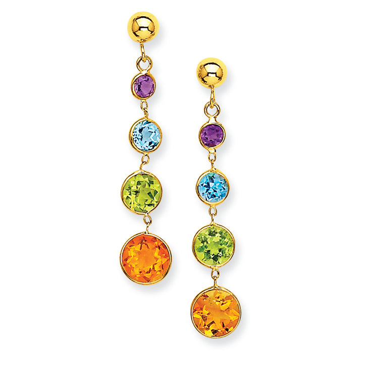 14K Gold Muti-Gemstone Dangle Post Earrings