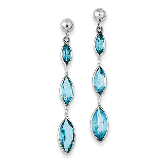 14K White Gold Blue Topaz Post Earrings