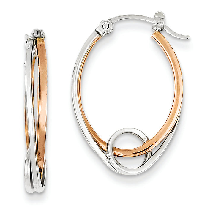 14K Gold Two-tone Oval w/Loop Hoop Earrings