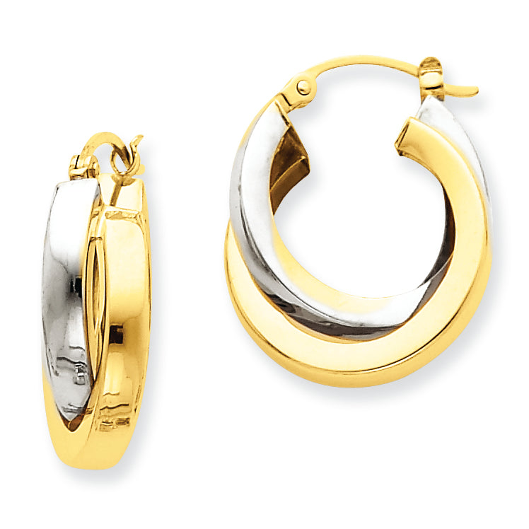 14K Gold Two-tone Square Tube Double Hoop Earrings