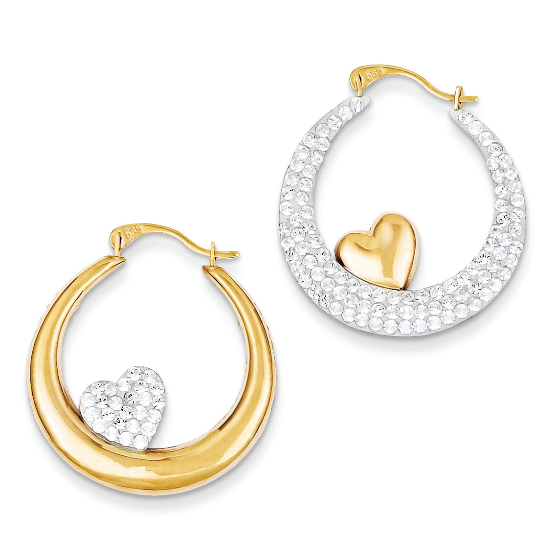 14K Gold Swarovski Elements Reversible Heart Hoop Earrings