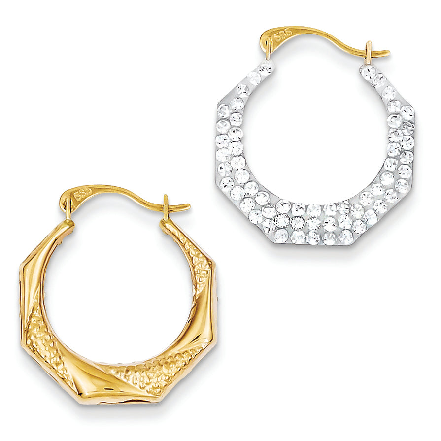 14K Gold Swarovski Elements Reversible Scalloped Hoop Earrings