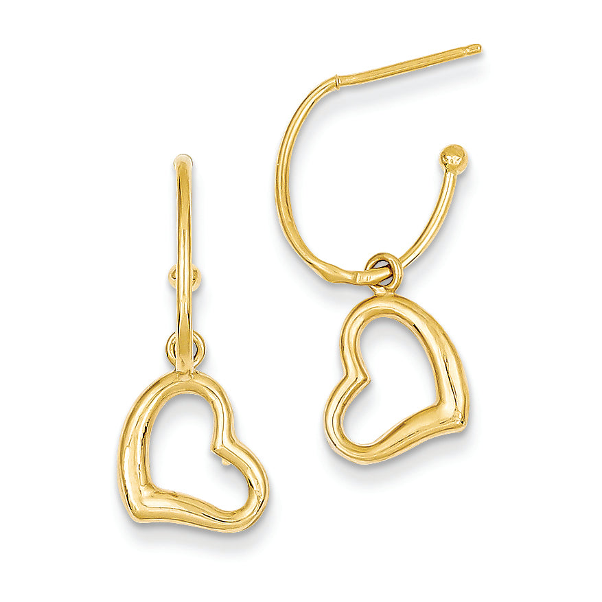 14K Gold Polished Heart Dangle Post Earrings