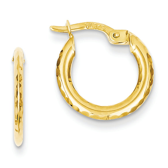 14K Gold Diamond Cut Hollow Hoop Earrings