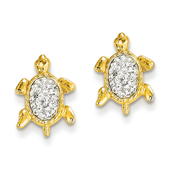 14K Gold Crystal White Turtle Post Earrings