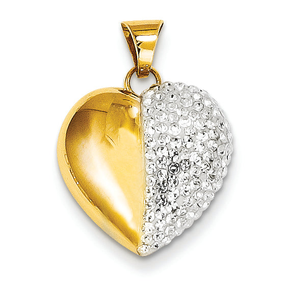 14K Gold Swarovski Elements White Heart Pendant