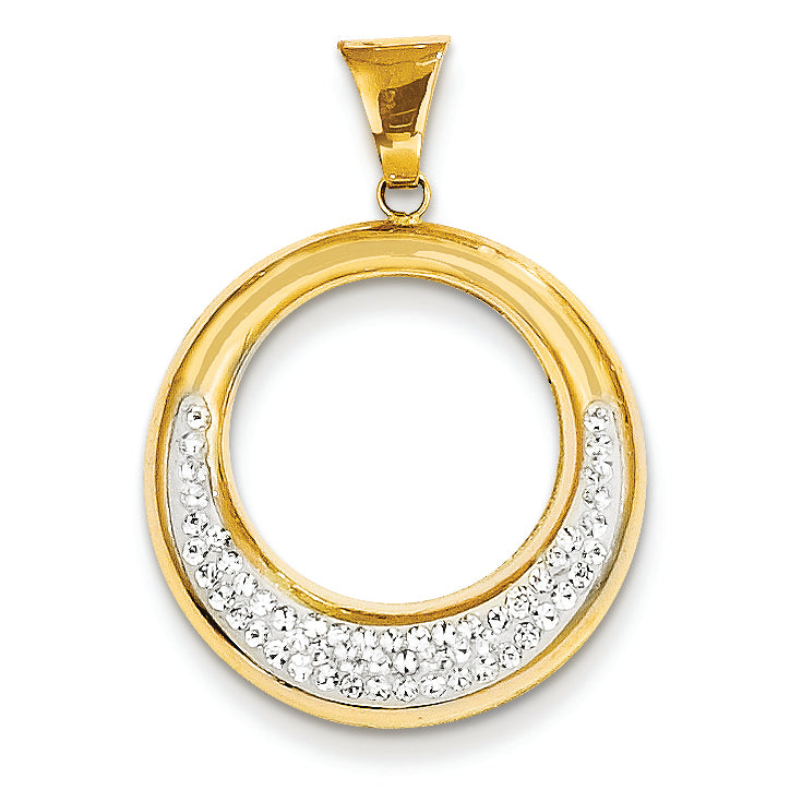 14K Gold Swarovski Elements White Circle Pendant