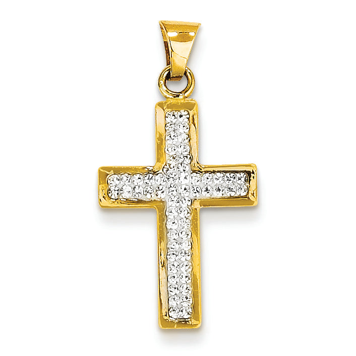 14K Gold Swarovski Elements White Cross Pendant