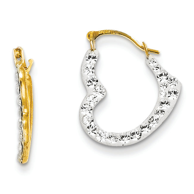 14K Gold Crystal Heart Reversible Hoop Earrings