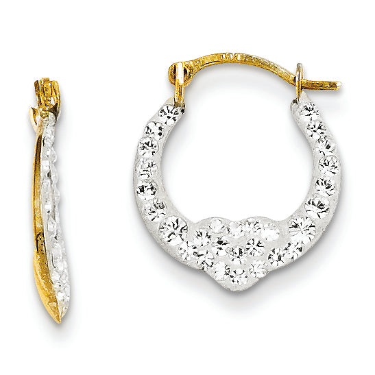 14K Gold Crystal Heart Reversible Hoop Earrings