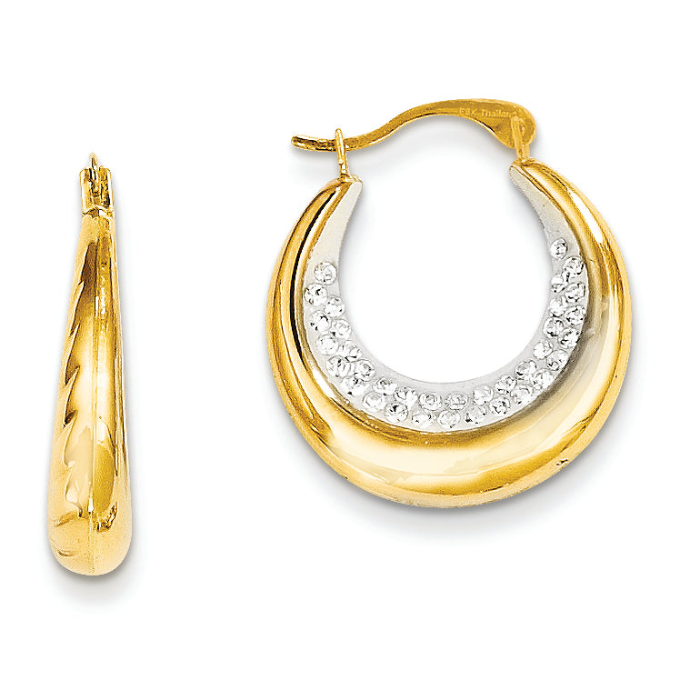 14K Gold Swarovski Elements White Hoop Earrings