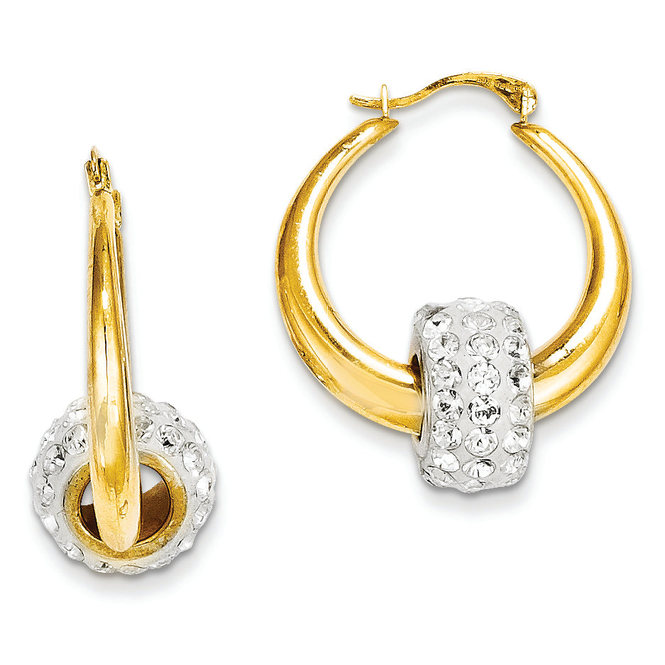 14K Gold Swarovski Elements White Hoop Earrings