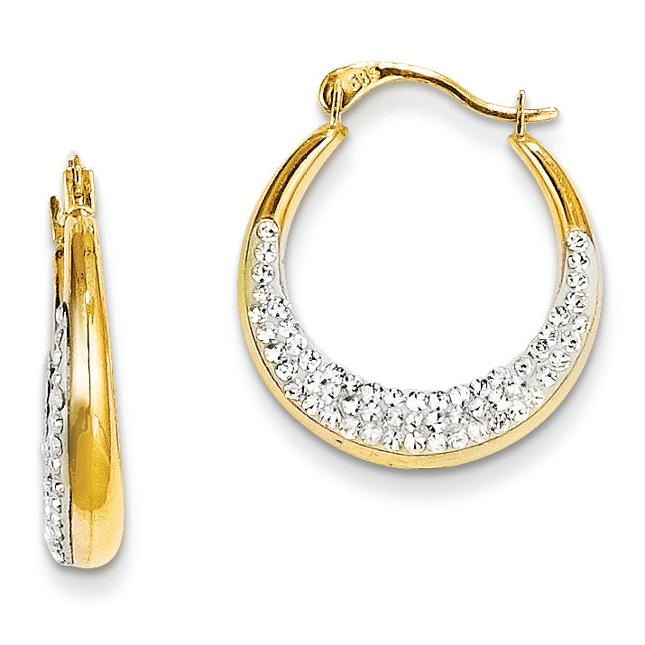 14K Gold Swarovski Elements White Hoop Earrings