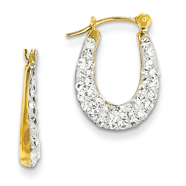 14K Gold Crystal U Shape Reversible Hoop Earrings