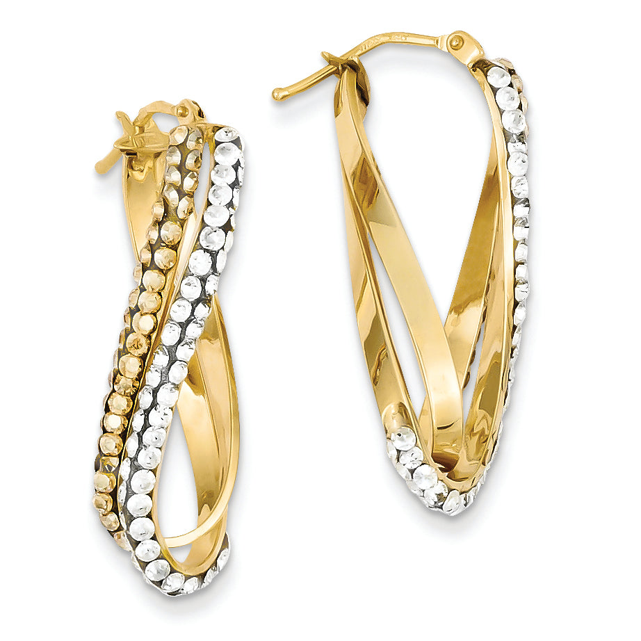 14K Gold Champagne and White Swarovski Elements Hoop Earrings
