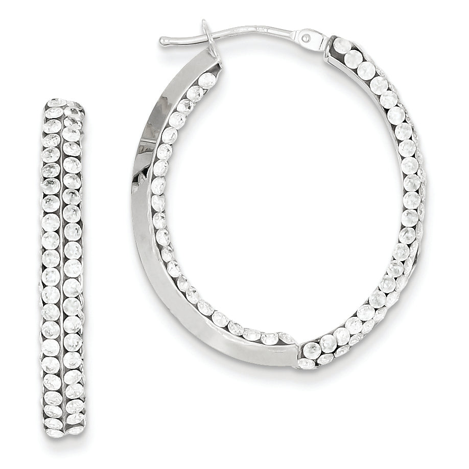 14K White Gold White Swarovski Elements Hoop Earrings