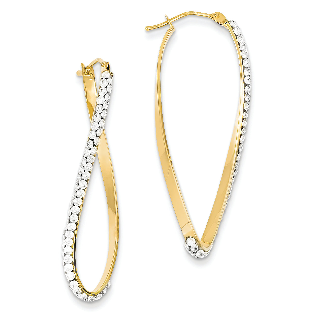 14K Gold Swarovski Elements Wave Hoop Earrings